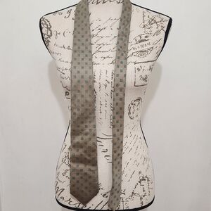 Tan with Blue Geometric Pattern 100% Silk Tie from Envoy